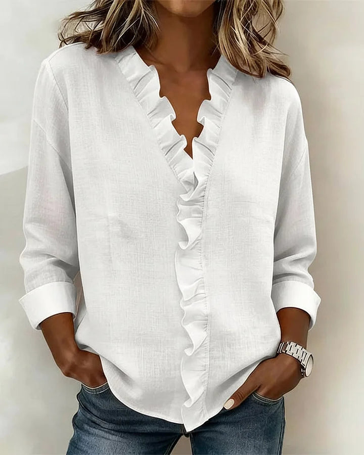 Susan | Ruffled V Neck Blouse