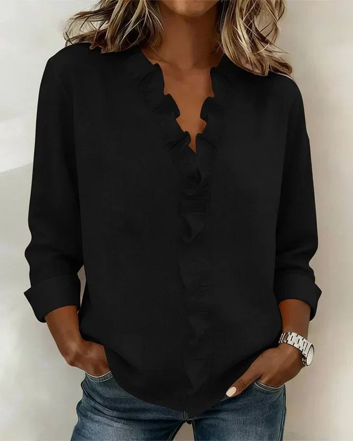 Susan | Ruffled V Neck Blouse