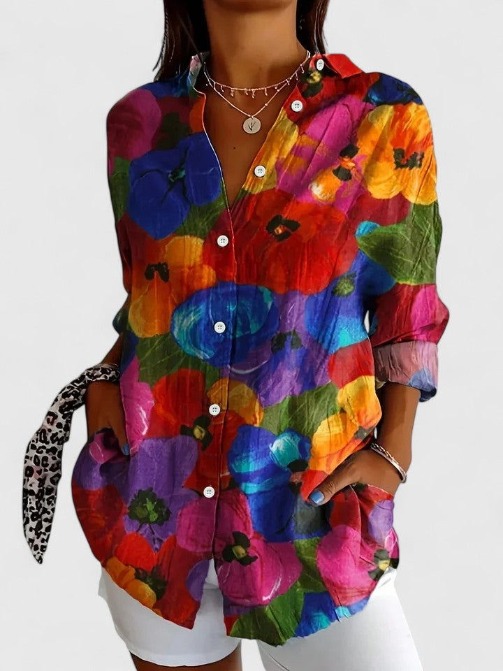 Anica - Vibrant Artistic Button-Up Blouse
