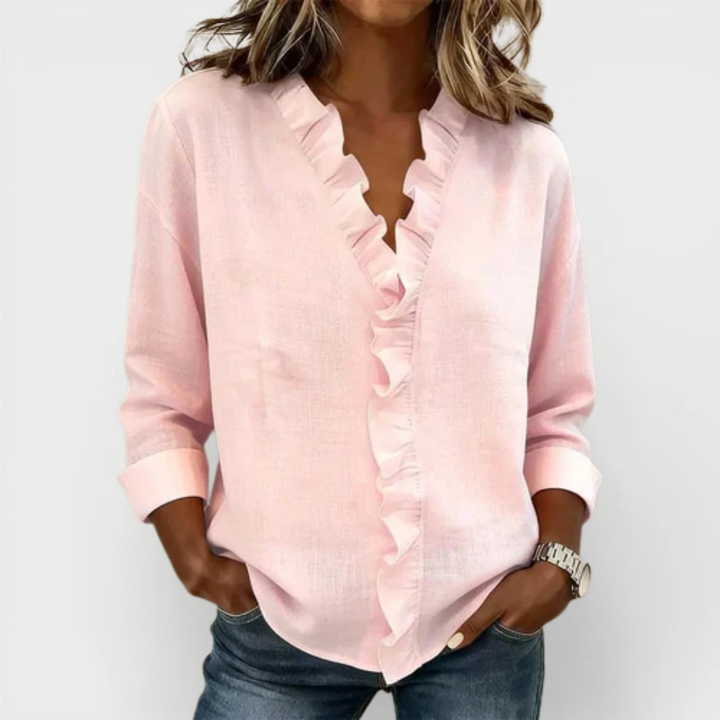 Susan | Ruffled V Neck Blouse