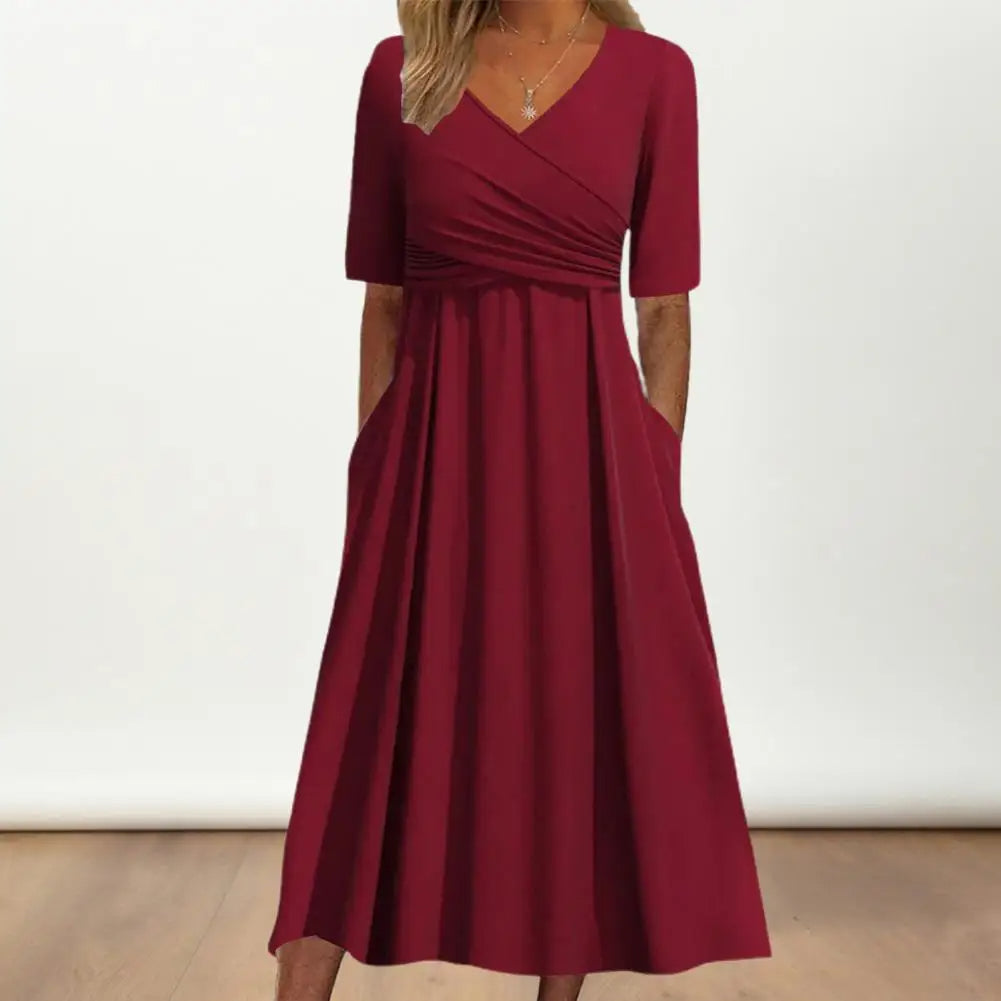Bethany™ - V-Neck Short Sleeve Cross Pleated Dress