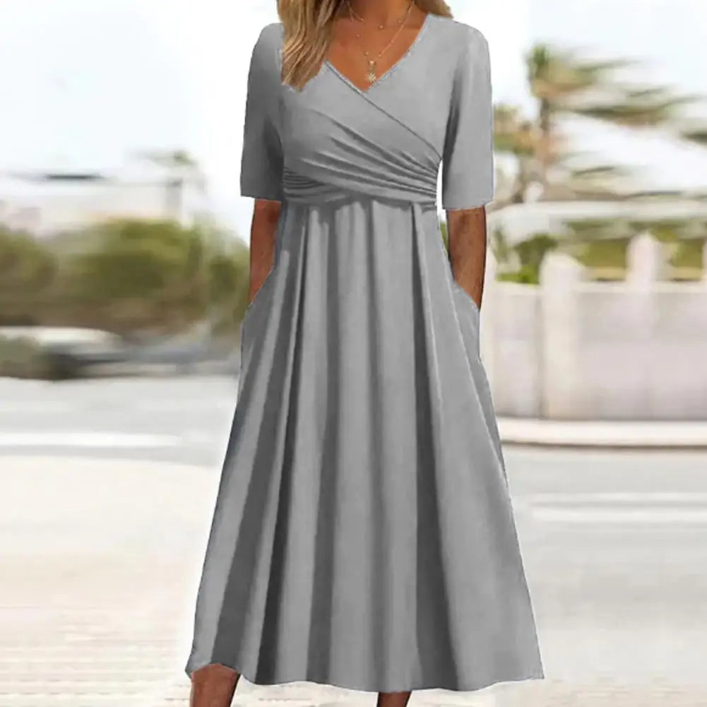 Bethany™ - V-Neck Short Sleeve Cross Pleated Dress