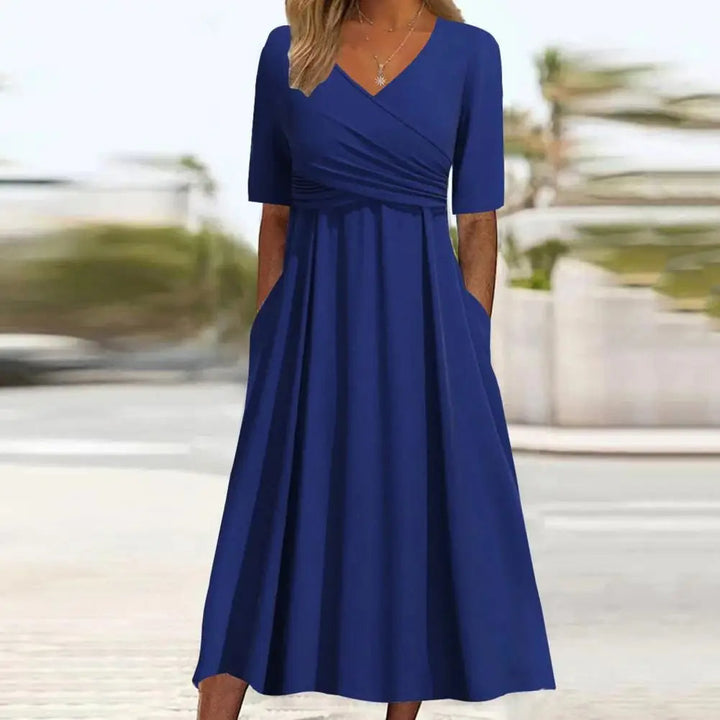Bethany™ - V-Neck Short Sleeve Cross Pleated Dress
