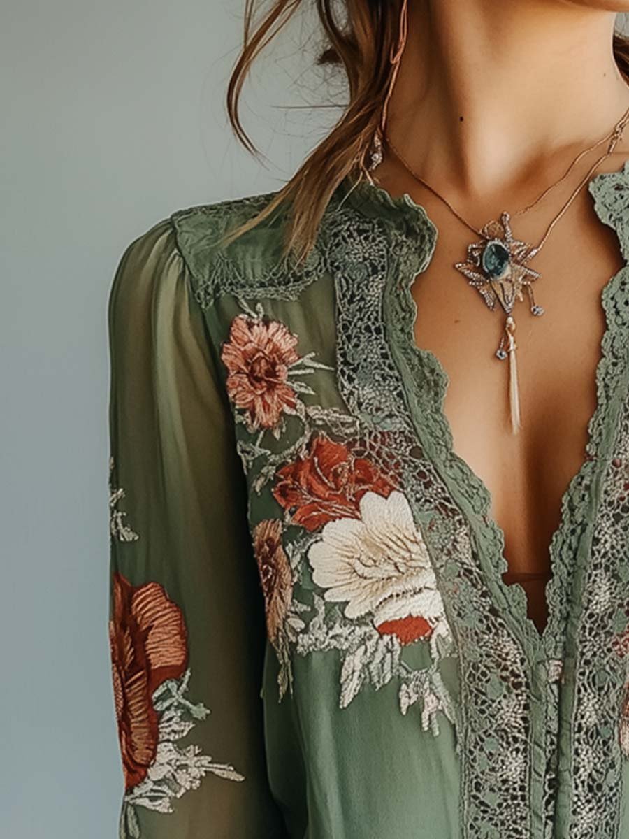 Bohemian | Floral Printed Lace Blouse