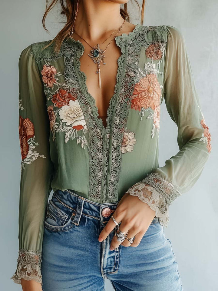 Bohemian | Floral Printed Lace Blouse