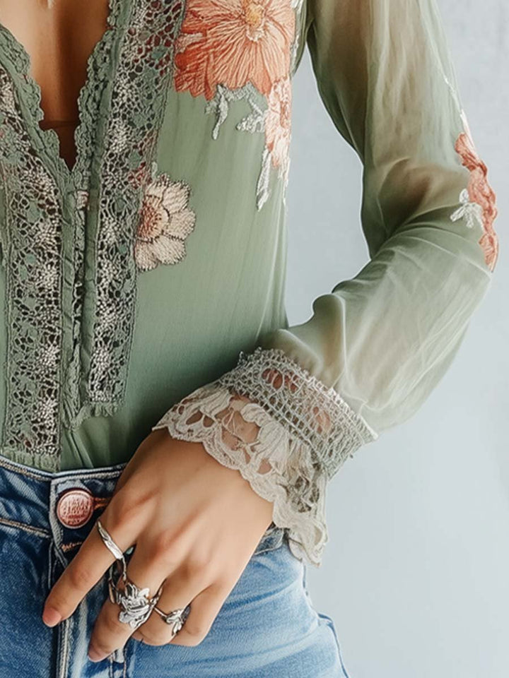 Bohemian | Floral Printed Lace Blouse