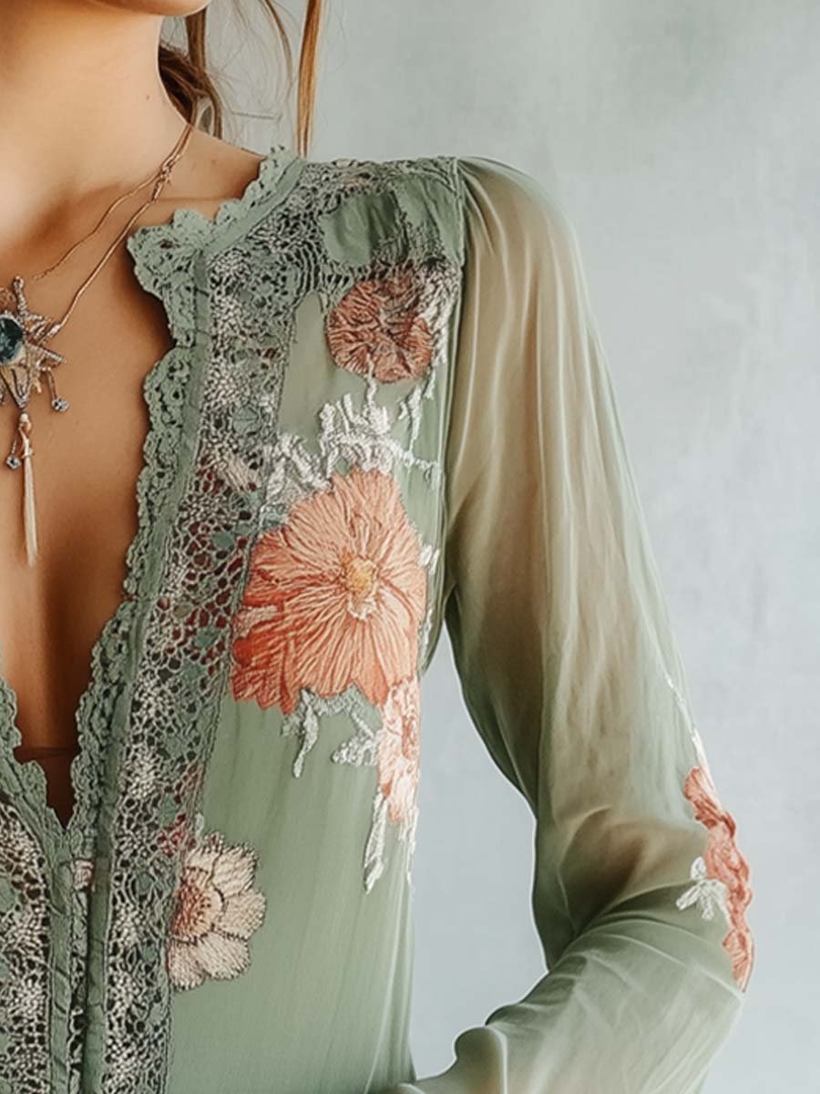 Bohemian | Floral Printed Lace Blouse